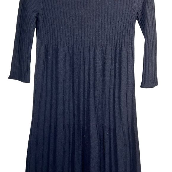 EILEEN Fisher Petite Womens Sz PP Black Pleated Pintuck Wool Dress - Picture 4 of 7